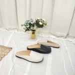 1cm 귀욤 와이드 사각코 린넨 가죽 플랫뮬 블로퍼 슬리퍼 [h8225 Rj] : Matilda