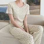 코튼 플라워 골지 잠옷세트 이지웨어 홈웨어 : 라즈 베리