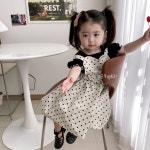 아동 여유아 주니어 옐로우 팩토리 도트 원피스 여름 : 미니얀