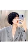 [H6056] 100% 인모 여성가발 보브컷 머쉬룸 숏컷 통가발 간편착용 단발가발 : MoMowig