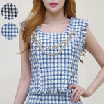 햅번K677 민소매 체크 블라우스 상의 체인넥장식 : 온 걸