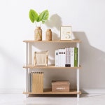 인테리어 스탠드 장식장 정리대 수납 책장 다용도 집 공간 거치 진열대 스틸 전면 우드 나무 목재 철제 프레임 화이트 오크 3단 선반 800 2컬러... 