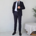 프리미엄 스트라이프 다크 네이비 정장, 남자 셋업 양복 : 메이크미리츠