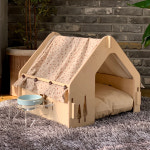 [루루하우스-베이지빈티지] 강아지 고양이집 다이닝테이블 식기일체형 : DUGROO