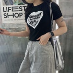 여성 크롭 하트반팔 나염티 : 아드망룩