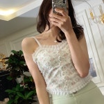 [숲의 아이 / 팅커벨 요정 무드] 펄 플라워 빈티지 하이틴 감성 크롭 나시 [2color] : 심스컬렉션