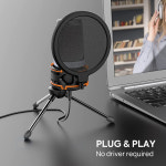 USB 컴퓨터 마이크 팝 필터가 있는 데스크탑 pc노트북용 카디오이드 콘덴서 마이크 진동 방지 충격 마운트 음소거 버튼 : 웹월드