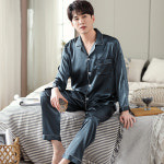 쥬엔리치 커플 잠옷 실크 수면 긴팔 파자마 세트 : 쥬엔리치