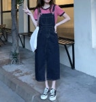 엘르비 (당일출고)멜빵 트임 데님 롱원피스(1Color) : Elrbi엘르비