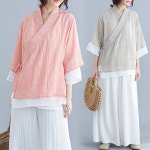 심플 린넨 루즈핏 이지웨어 캐주얼셔츠 생활한복 개량한복 명상복 아우터 : 펀앤글로벌