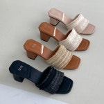 여성 패션 여름 뮬 패브릭 미들굽 슬리퍼 : 라리룸 LaLi room