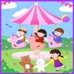 어린이 회전목마 나무 무지개 놀이방 어린이집 키즈 카페 캠핑 르텔 동화벽지 시트지 롤스크린 : 으뜸데코