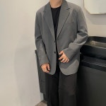 남자 봄 가을 회색 블레이져 오버핏 그레이 싱글 마이 울 검정 자켓 무지 정장 : 옷대리