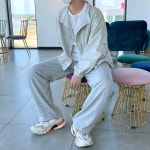 남자 커플 빅사이즈 가을 통넓은 얇은 스웻 와이드 통큰 일자 회색 츄리닝 트레이닝 팬츠 : 옷대리