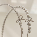 제이로렌 진주 큐빅 리본 일자 얇은 고급 헤어밴드 H0810 : 제이로렌