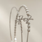 제이로렌 진주 큐빅 리본 일자 얇은 고급 헤어밴드 H0810 : 제이로렌