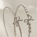 제이로렌 진주 큐빅 리본 일자 얇은 고급 헤어밴드 H0810 : 제이로렌