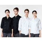 [BE THE CHEF] 긴팔(7부겸용) 파이핑 조리복(블랙/화이트) : SH나이스