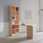 튼튼한 소나무원목 두꺼운상판 6단 책장+책상(160cm) 전시 선반 우드 서재 : 자르파라