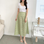 사계절 뒷밴딩 잔꽃 플라워 A라인 플레어 롱스커트 (그린,바이올렛,블랙) : 라니블