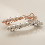 제이로렌 진주 큐빅 명품 포인트 리본 헤어자동핀 : 제이로렌