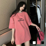 여름 여성 레터링 롱티셔츠 반팔 라운드 오버핏 박스 티셔츠 : 셀메이드