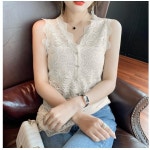 SAMARA 여성 레이스 나시티 자수 시스루 슬림핏 민소매 블라우스 티셔츠 : 좋은친구다