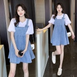 어깨끈원피스 청 데님 롱 미니 여름 플리츠 민소매 나시 스트링 뷔스티에 여 리본 미디 : I쇼핑의민족I