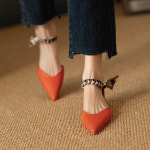 포인트 플랫슈즈 배색 뾰족 일자 스트랩 통굽 플랫 샌들 단화 : 이마스몰2호점