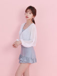 크롭탑 프릴 치마 수영복 체형 커버업 티 쓰리피스수영복 : 츄블레스유