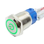 19파이 메탈 푸쉬 스위치 전원마크 플랫형 그린 LED 6V/12V/24V : 일렉솔루션EST