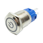 19파이 메탈 푸쉬 스위치 전원마크 플랫형 블루 LED 6V/12V/24V : 일렉솔루션EST