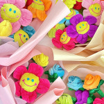 스마일 꽃 인형 졸업식 학예회 생일 기념일 꽃다발 블루(45cm) : 도니카트