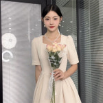 반팔 퍼프소매 허리라인 하객 원피스 : 뷰티나유