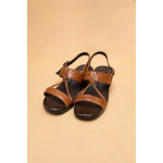 천연 소가죽 여성용 중년 엄마 할머니 고급 갈색 여름 사무실 편한 스트랩 로마 샌들 : 맹가미 가죽공방