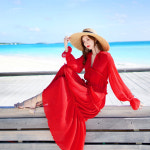 여름 비치 보헤미안 원피스  봄 신상 긴팔 섹시 브이넥 레드 쉬폰  -99555 : 파인애플마켓