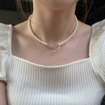14k 18k 5mm 담수 진주 러블리 리본 초커 목걸이 : 모네쥬얼리