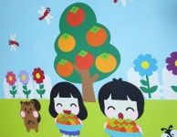 가을환경판 환경구성 감나무 사과나무 잠자리 어린이 가을들판 다람쥐 토끼 코스모스 : 아띠작업실