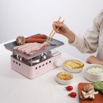 가정용 2인용 고기불판 1인 미니 감성 캠핑 차박 기름빠지는 핑크블룸 그릴 : lovely you