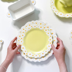 데이지접시 예쁜그릇 브런치 디저트 플레이트 옐로우 접시 8인치 : 쿠마마