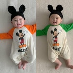 베이비 아기 안녕미키슈트헤어밴드세트 50일 백일 100일 돌 애기 바디수트 바디슈트 : 어도러블 베이비
