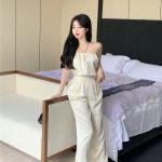 여성 점프슈트 오프숄더 슬림핏 캐주얼 스트레이트 팬츠 : 블루B