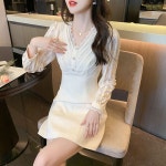 애니율 여성 봄 가을 패션 브이넥 A라인 원피스 G1263 : 애니율