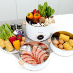 키친아트 멀티쿠커 전기냄비 2단 전기찜기 2L 스텐용기 화이트+우드 W2535 : GAZO