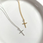 실버925 심플 슬림 라인 십자가 플레인 18K 골드 베이직 데일리 목걸이 : 라라로만