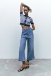 ZARA 자라 Z1975 와이드레그 크롭 진 청바지 6147/157 미디움 블루 : 해크니