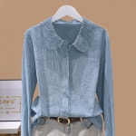 썸메모리 레이스 카라 긴팔 블라우스 미시 중년패션 귀여운코디 : 썸메모리