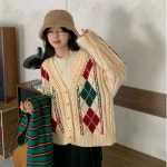 겨울 여성 빈티지 스웨터 루즈핏 카디건 : 스칸디