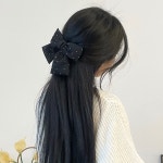 리본 헤어핀 메탈 큐빅 반머리 반묶음 왕리본 자동핀 : 라망수아