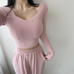 하트넥 슬림핏 티셔츠+일자 와이드핏 팬츠 세트 3컬러 : 글램핏 GLAMFIT